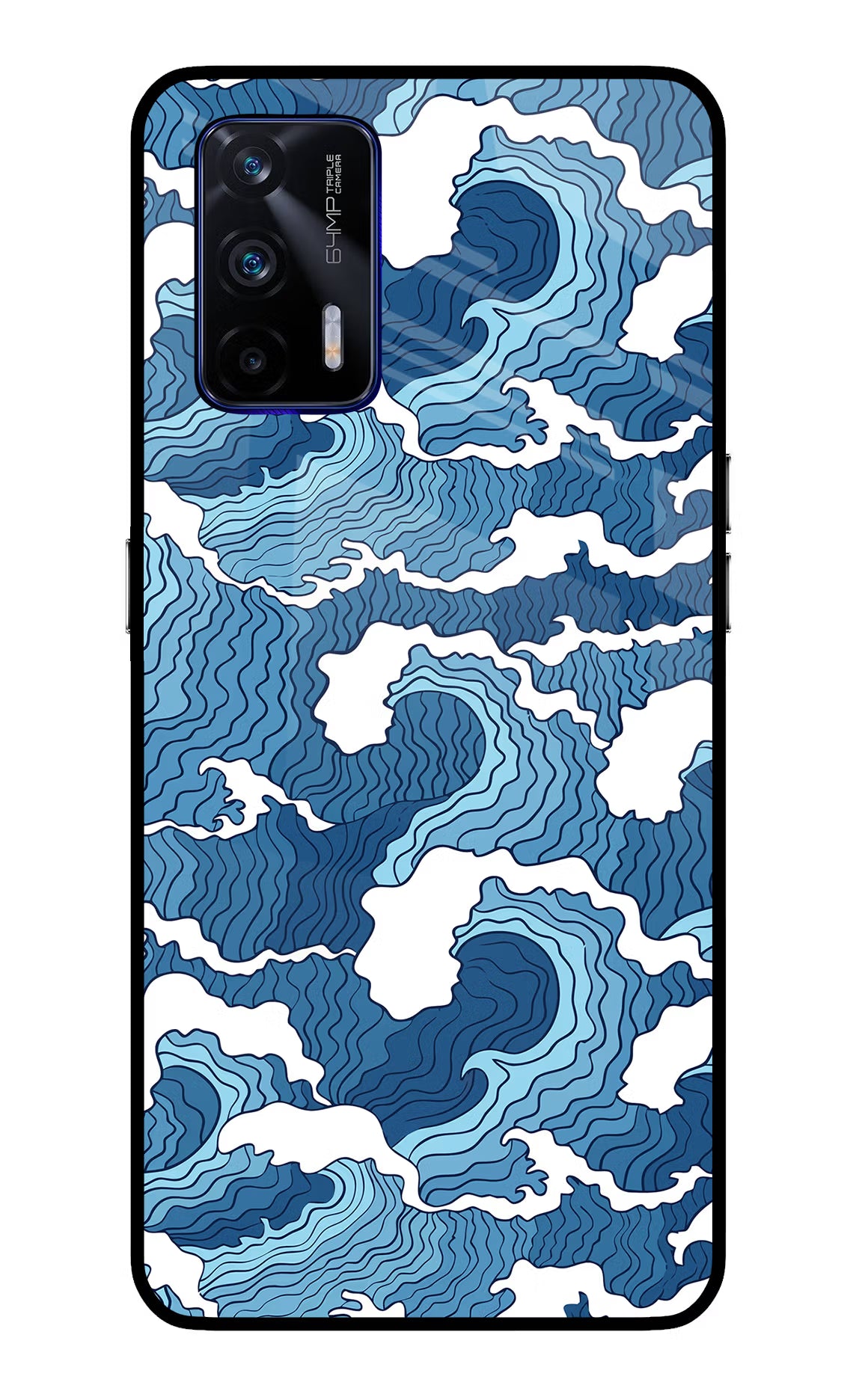 Blue Waves Realme GT 5G Glass Case Back Cover by Casekaro