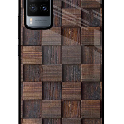 Wooden Cube Design Vivo X60 Glass Case Back Cover by Casekaro