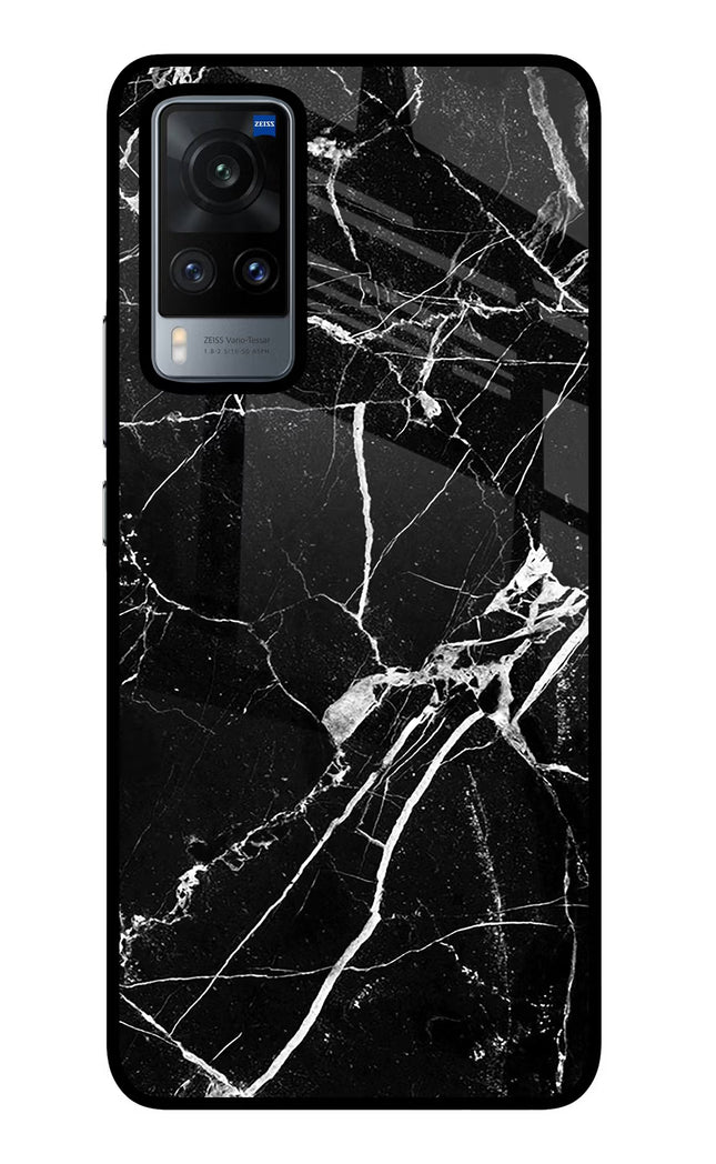 Black Marble Pattern Vivo X60 Glass Case Back Cover by Casekaro