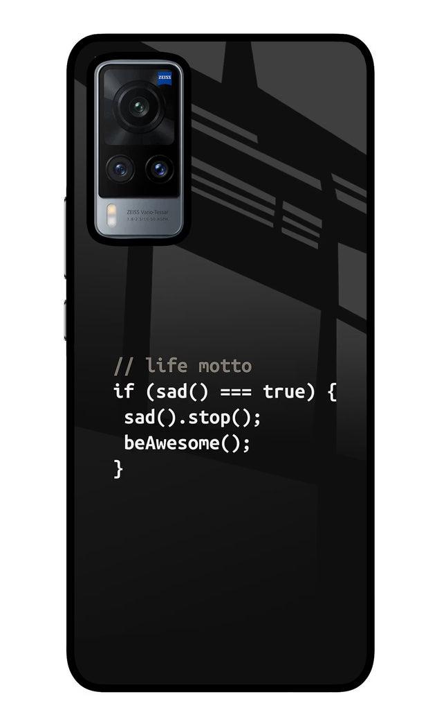 Life Motto Code Vivo X60 Glass Case Back Cover by Casekaro