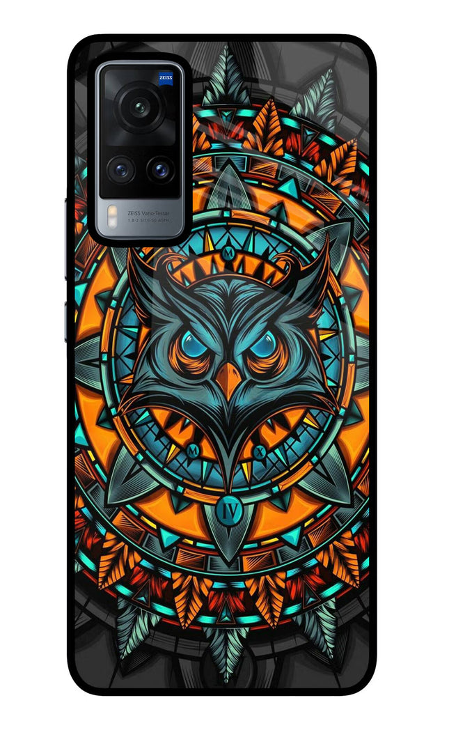 Angry Owl Art Vivo X60 Glass Case Back Cover by Casekaro