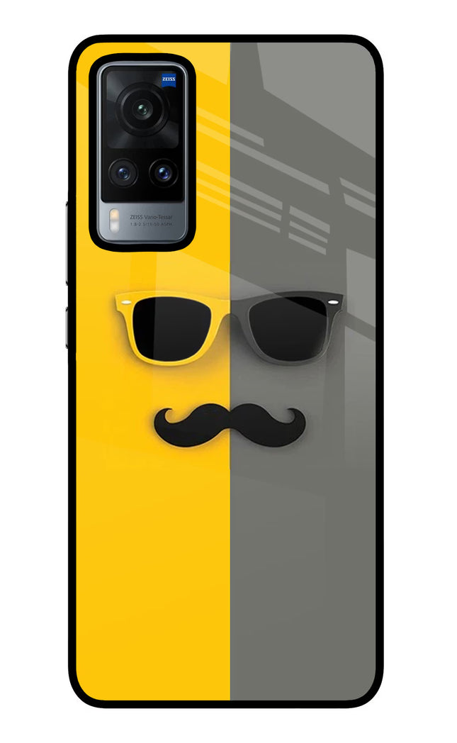 Sunglasses with Mustache Vivo X60 Glass Case Back Cover by Casekaro