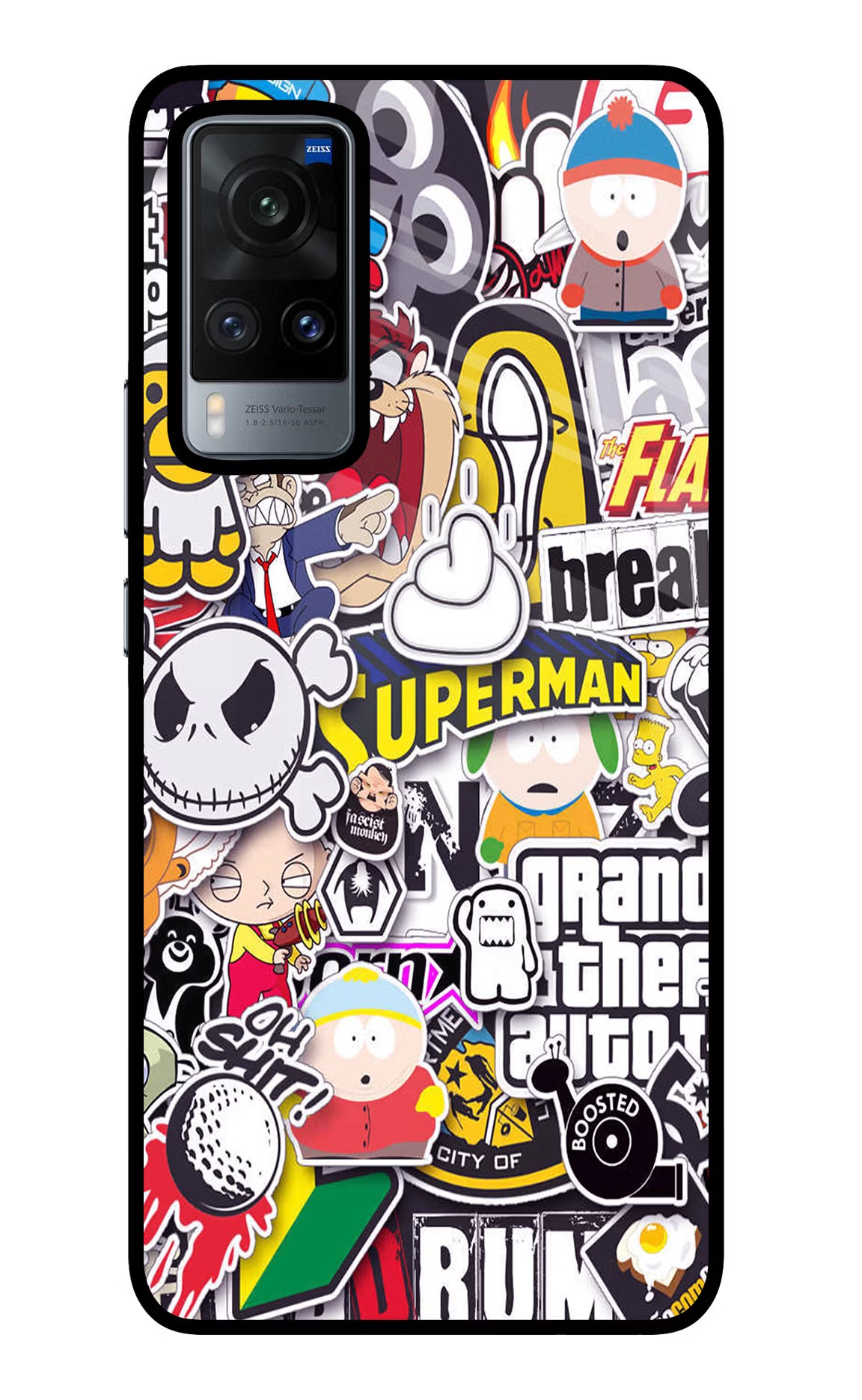 Sticker Bomb Vivo X60 Glass Case Back Cover by Casekaro