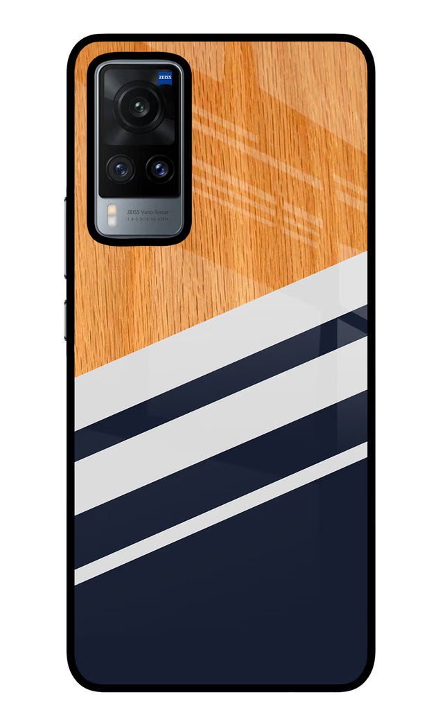 Blue and white wooden Vivo X60 Glass Case Back Cover by Casekaro