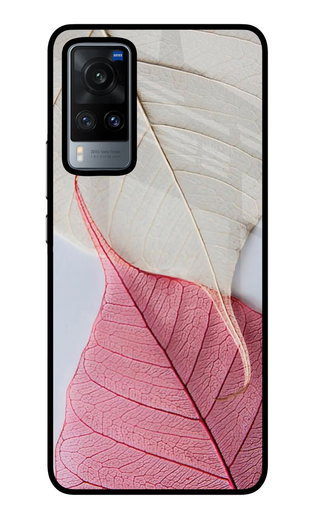 White Pink Leaf Vivo X60 Glass Case Back Cover by Casekaro