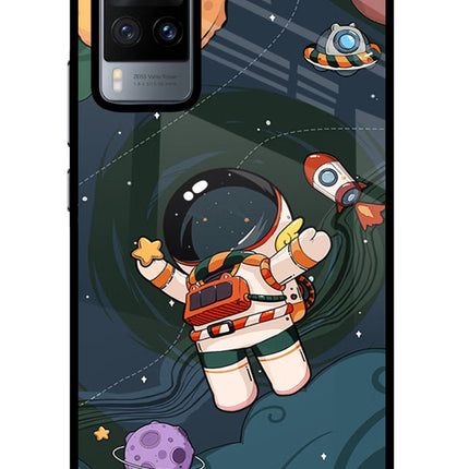Cartoon Astronaut Vivo X60 Glass Case Back Cover by Casekaro