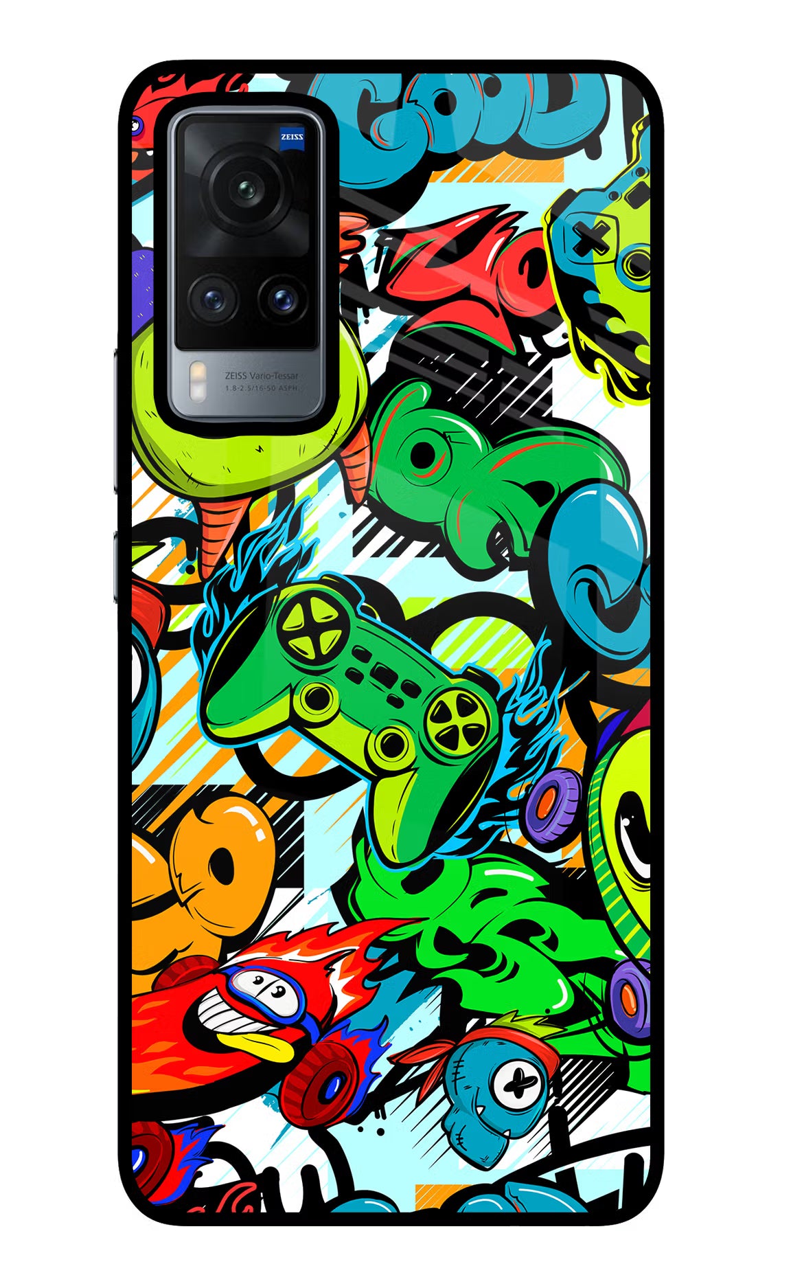 Game Doodle Vivo X60 Glass Case Back Cover by Casekaro