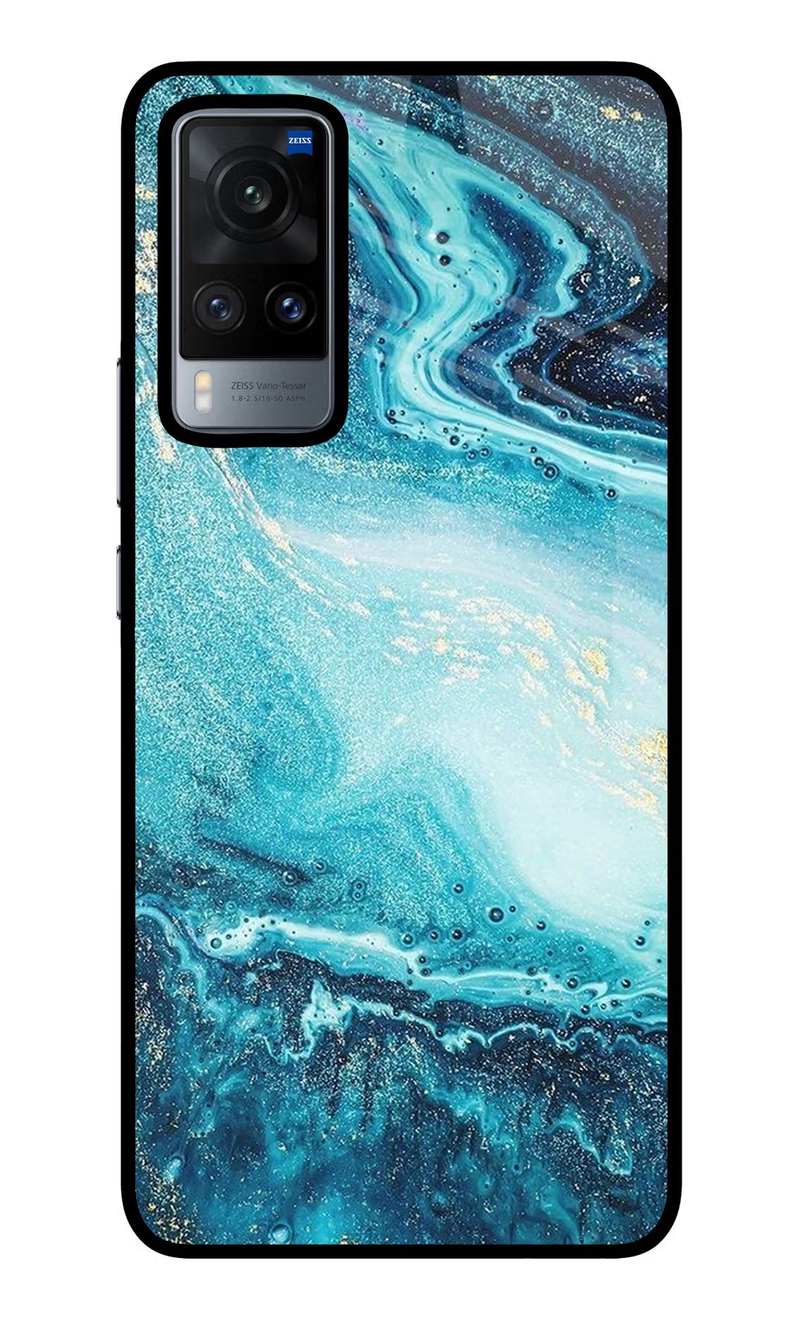 Blue Glitter Marble Vivo X60 Glass Case