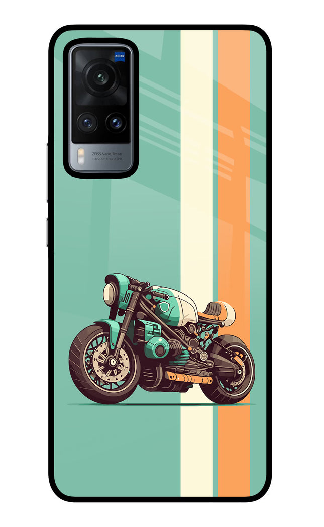 Striped Moto Drift Vivo X60 Glass Case Back Cover by Casekaro
