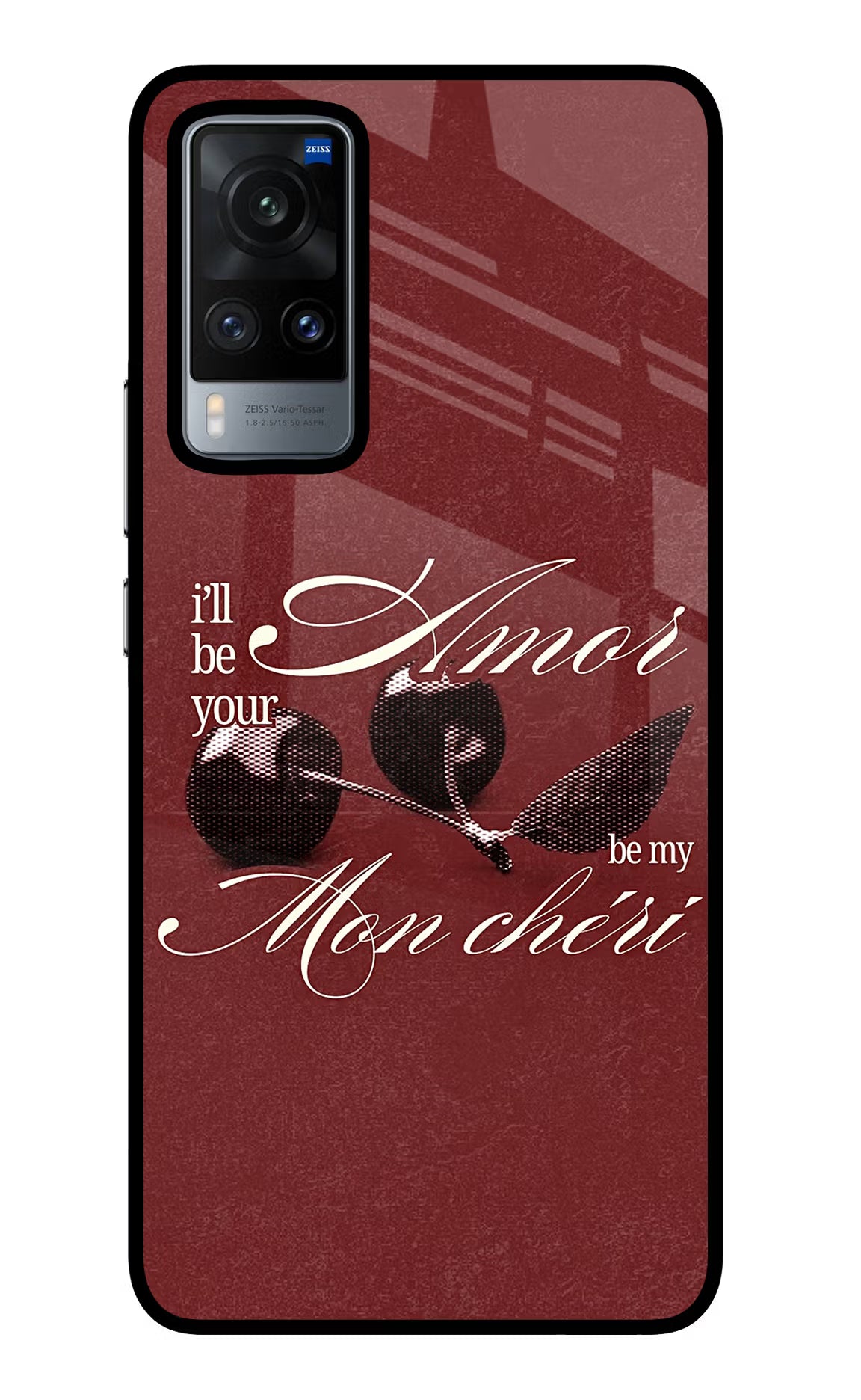 Velvet Cherry Vivo X60 Glass Case Back Cover by Casekaro