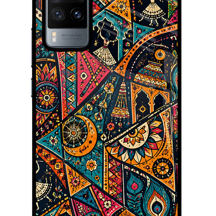 Folk Print Vivo X60 Glass Case Back Cover by Casekaro