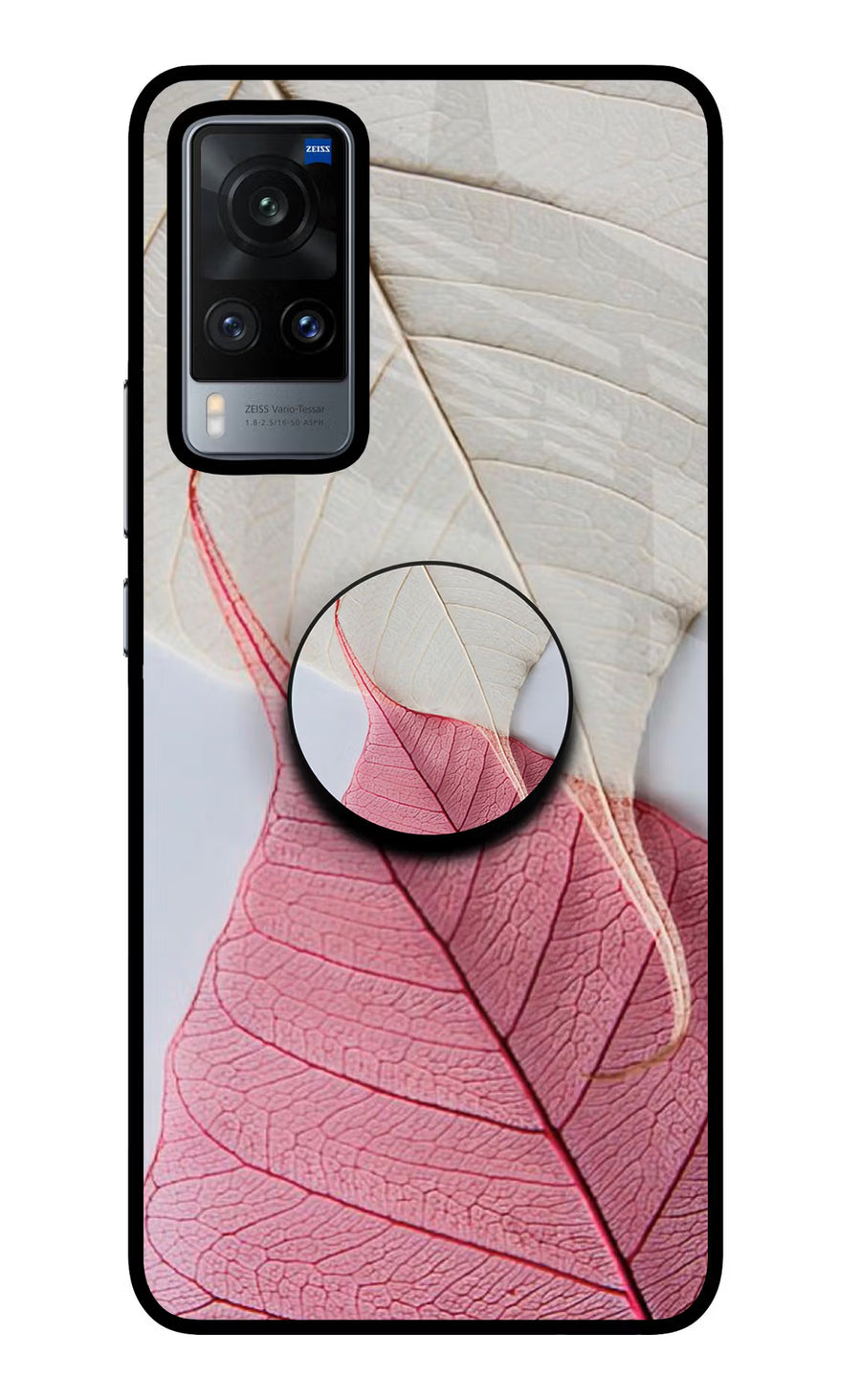 White Pink Leaf Vivo X60 Pop Case, Glass case