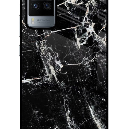 Black Marble Texture Vivo X60 Pro Glass Case Back Cover by Casekaro