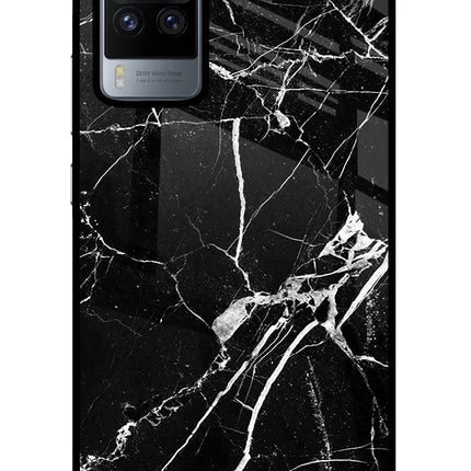 Black Marble Pattern Vivo X60 Pro Glass Case Back Cover by Casekaro