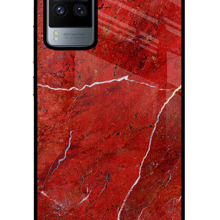 Red Marble Design Vivo X60 Pro Glass Case Back Cover by Casekaro