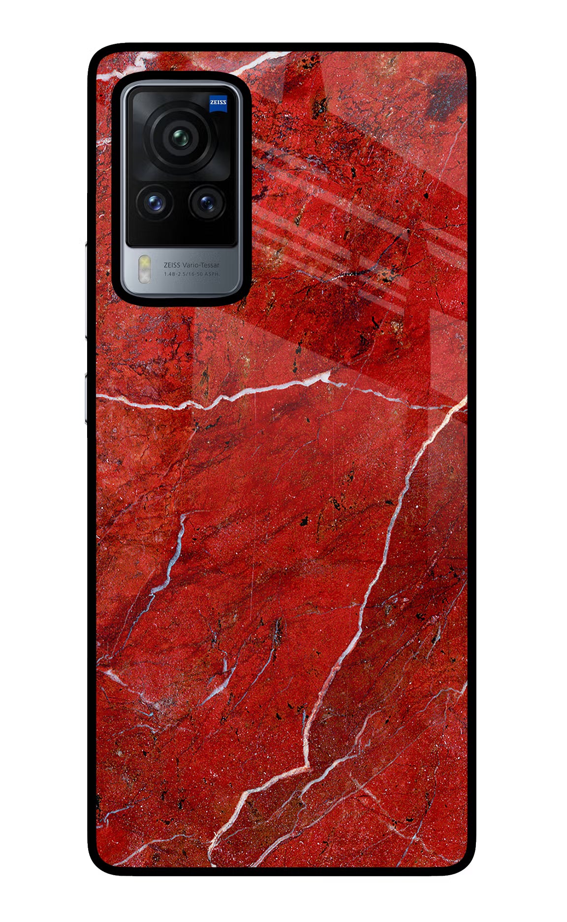 Red Marble Design Vivo X60 Pro Glass Case Back Cover by Casekaro