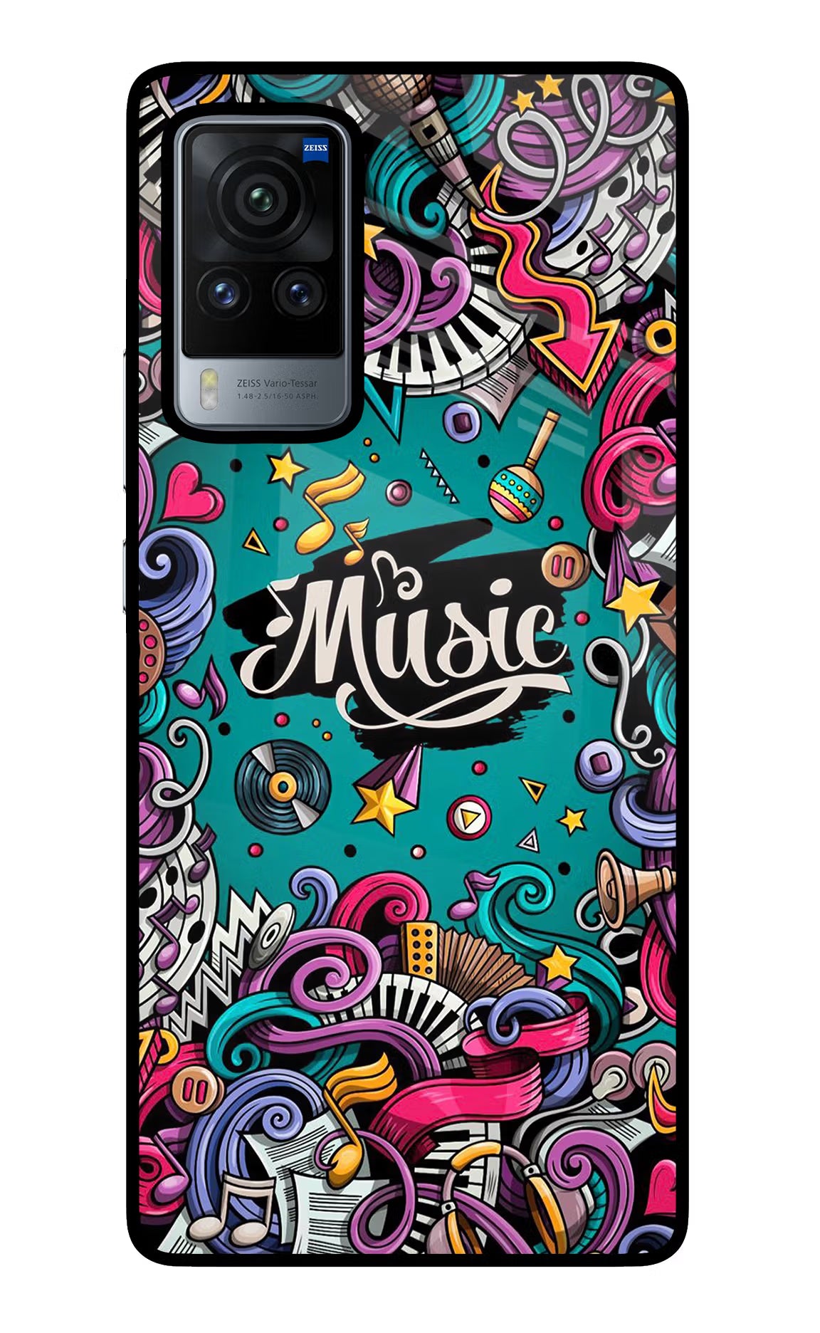 Music Graffiti Vivo X60 Pro Glass Case Back Cover by Casekaro