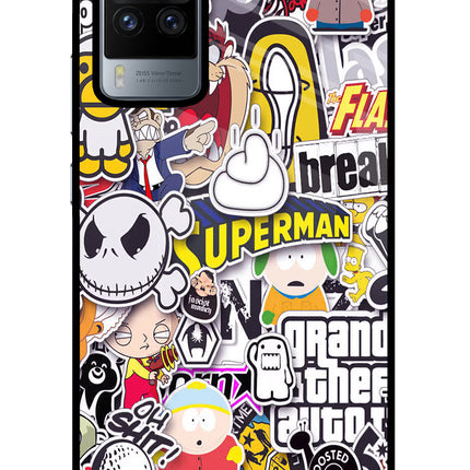 Sticker Bomb Vivo X60 Pro Glass Case Back Cover by Casekaro