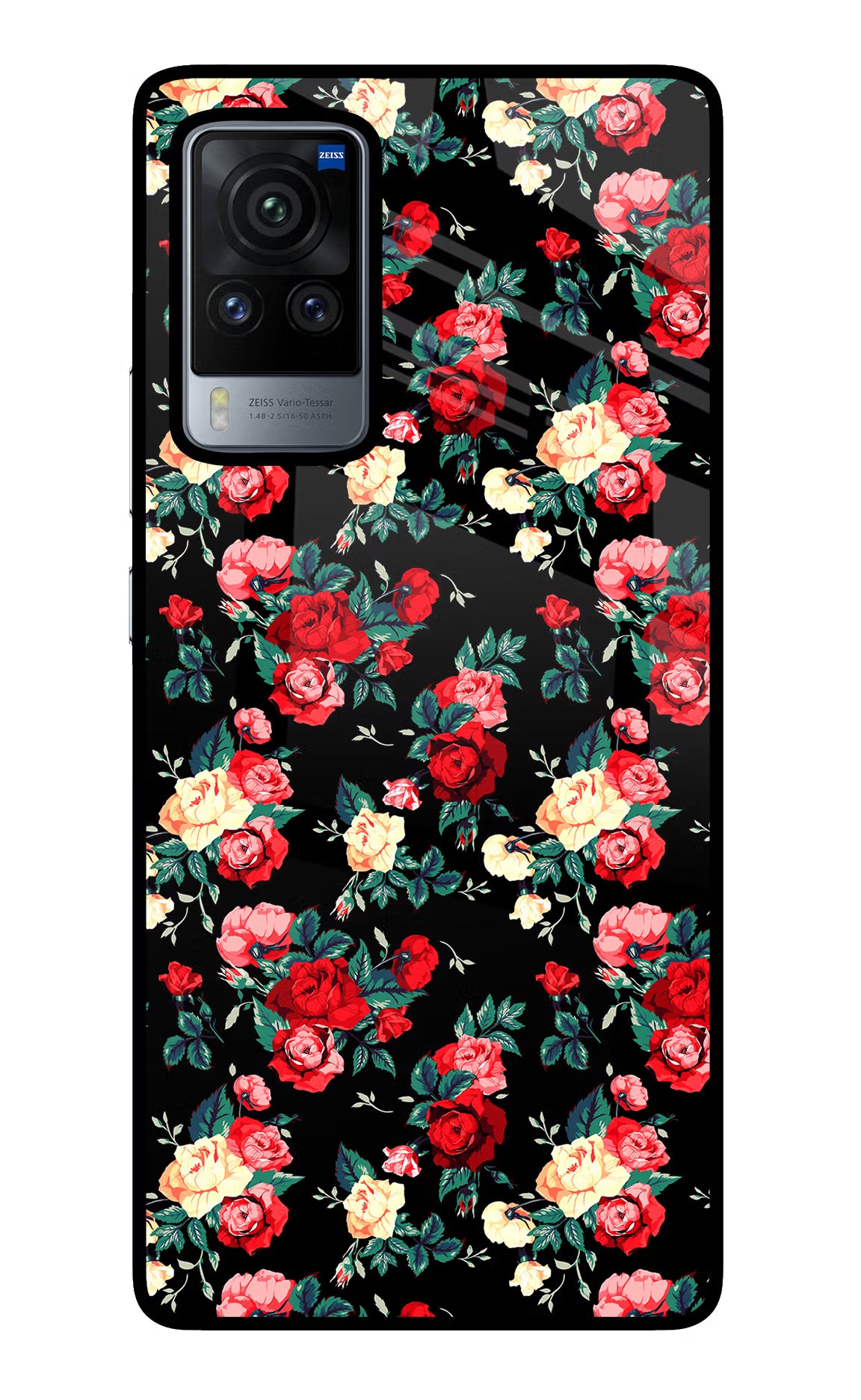 Rose Pattern Vivo X60 Pro Glass Case Back Cover by Casekaro