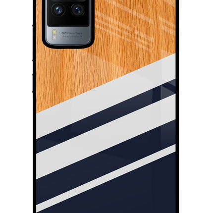 Blue and white wooden Vivo X60 Pro Glass Case Back Cover by Casekaro