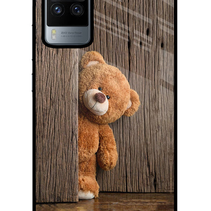 Teddy Wooden Vivo X60 Pro Glass Case Back Cover by Casekaro