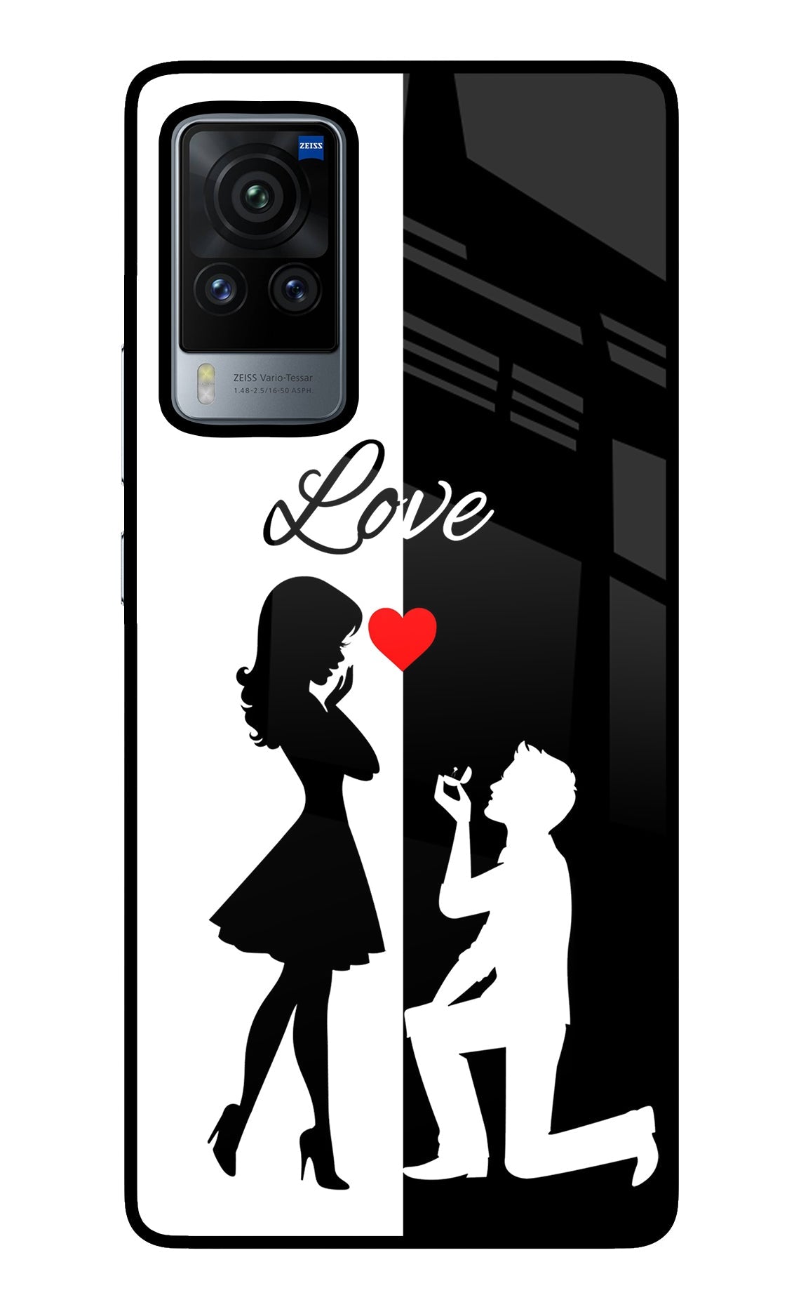 Love Propose Black And White Vivo X60 Pro Glass Case
