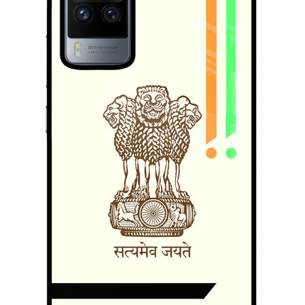 Satyamev Jayate Brown Logo Vivo X60 Pro Glass Case Back Cover by Casekaro