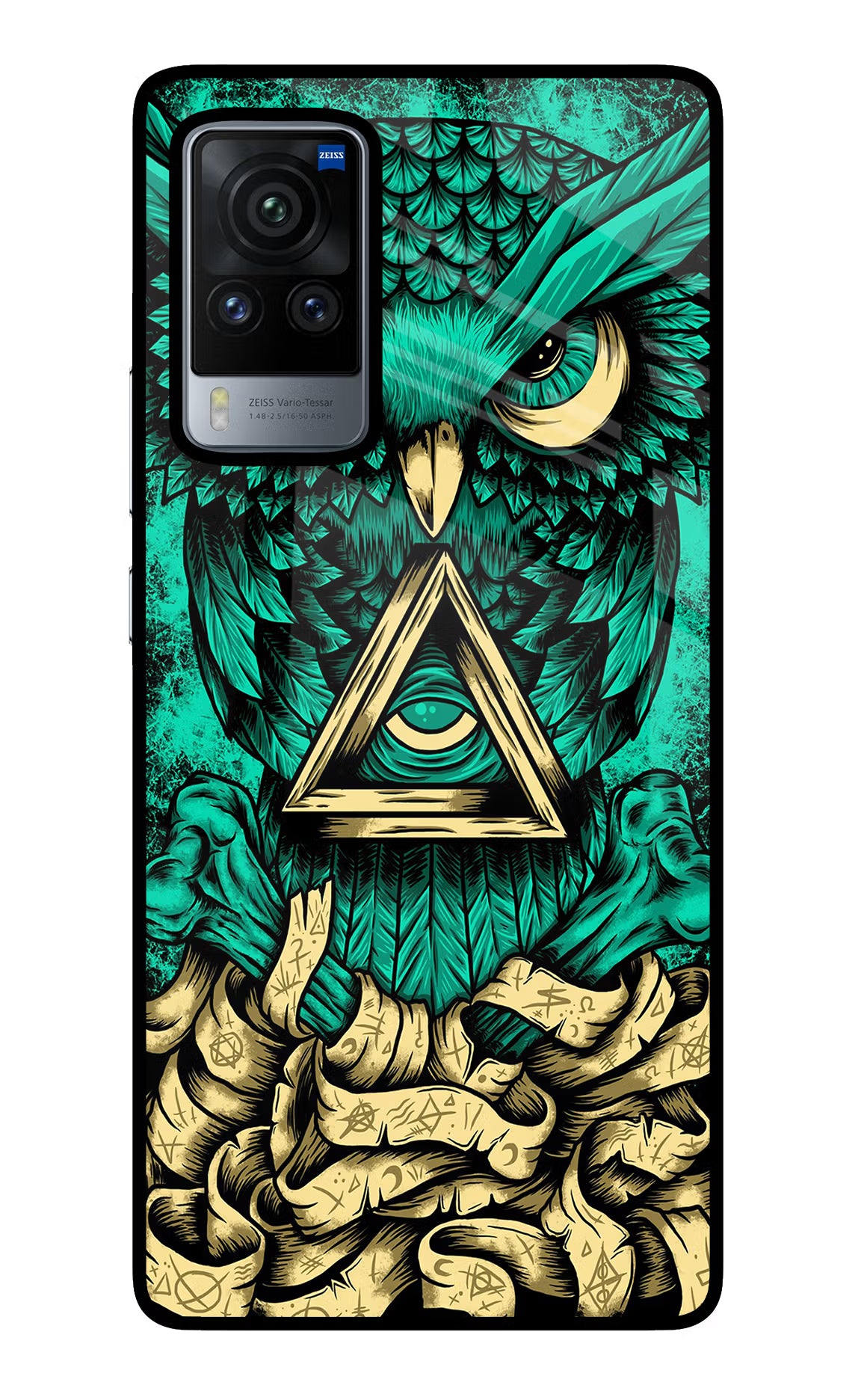 Green Owl Vivo X60 Pro Glass Case Back Cover by Casekaro
