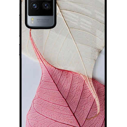White Pink Leaf Vivo X60 Pro Glass Case Back Cover by Casekaro