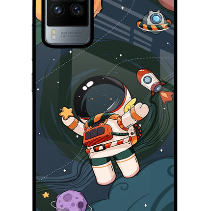 Cartoon Astronaut Vivo X60 Pro Glass Case Back Cover by Casekaro