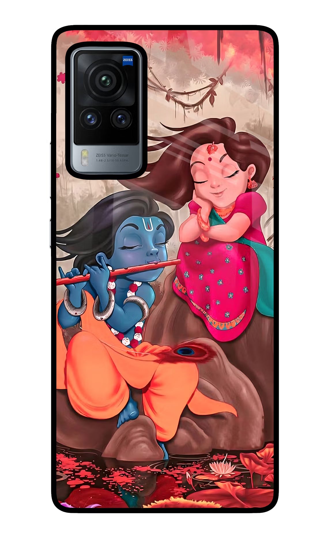 Radhe Krishna Vivo X60 Pro Glass Case Back Cover by Casekaro