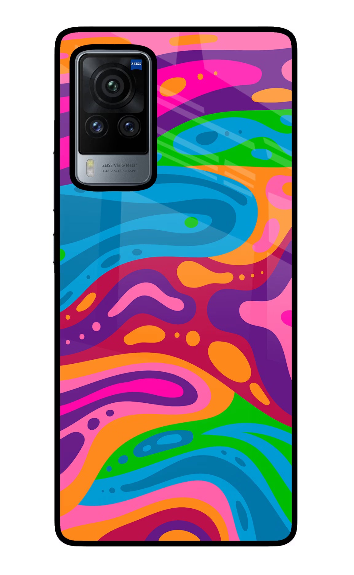 Trippy Pattern Vivo X60 Pro Glass Case Back Cover by Casekaro