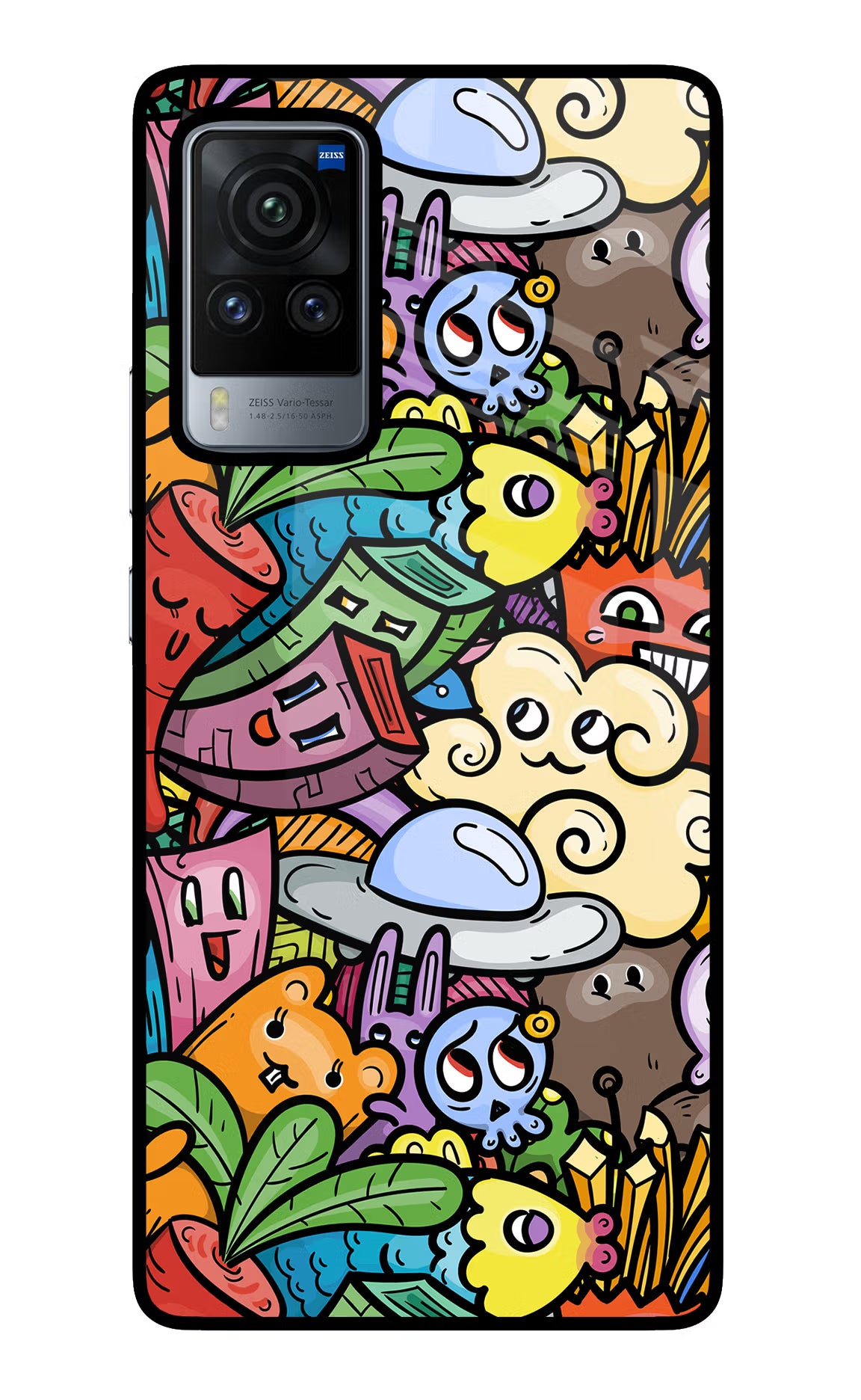 Veggie Doodle Vivo X60 Pro Glass Case Back Cover by Casekaro