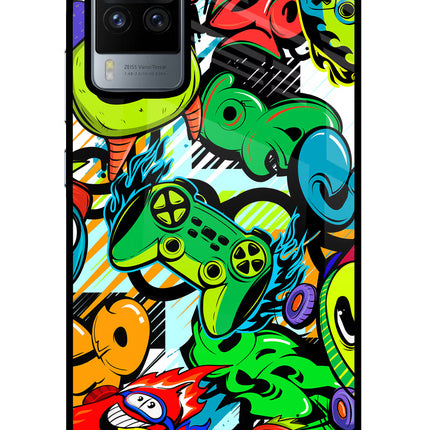 Game Doodle Vivo X60 Pro Glass Case Back Cover by Casekaro