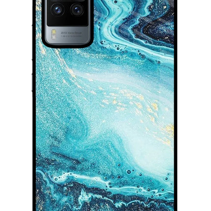 Blue Glitter Marble Vivo X60 Pro Glass Case