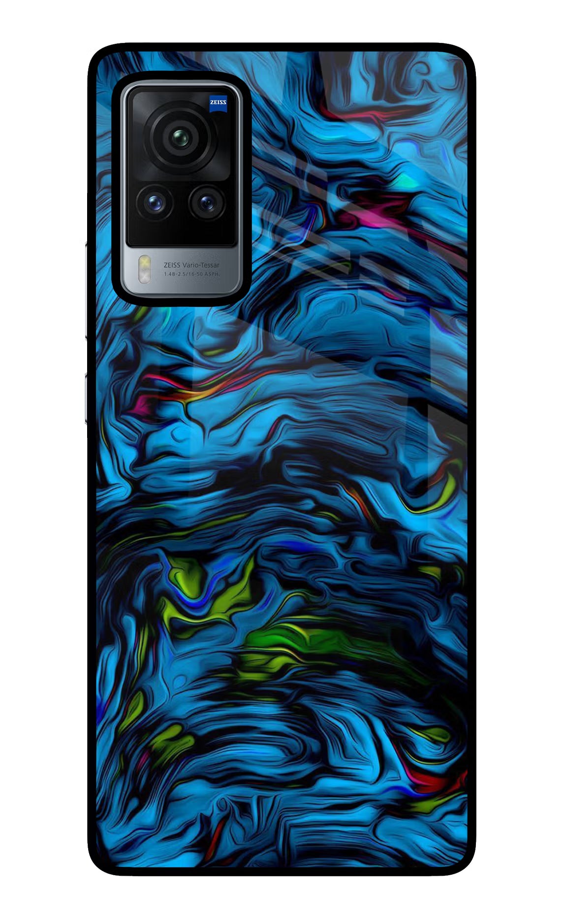 Dark Blue Abstract Vivo X60 Pro Glass Case Back Cover by Casekaro