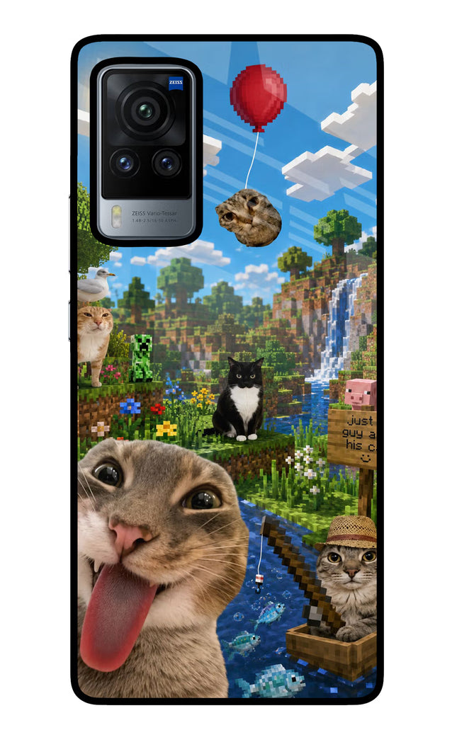 Minecraft Cat Chaos Vivo X60 Pro Glass Case