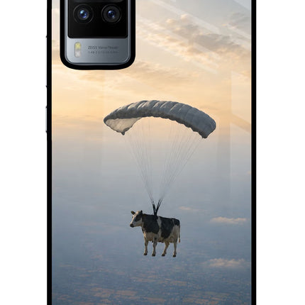 Skydiving Cow Vivo X60 Pro Glass Case Back Cover by Casekaro