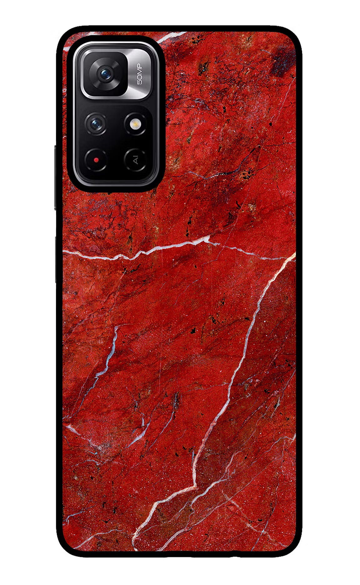 Red Marble Design Redmi Note 11T 5G Glass Case Back Cover by Casekaro