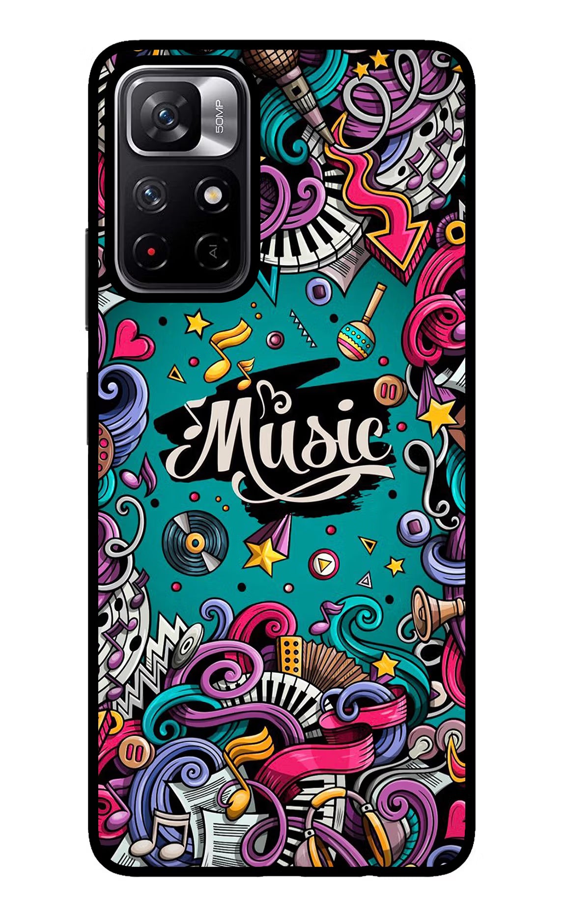 Music Graffiti Redmi Note 11T 5G Glass Case Back Cover by Casekaro