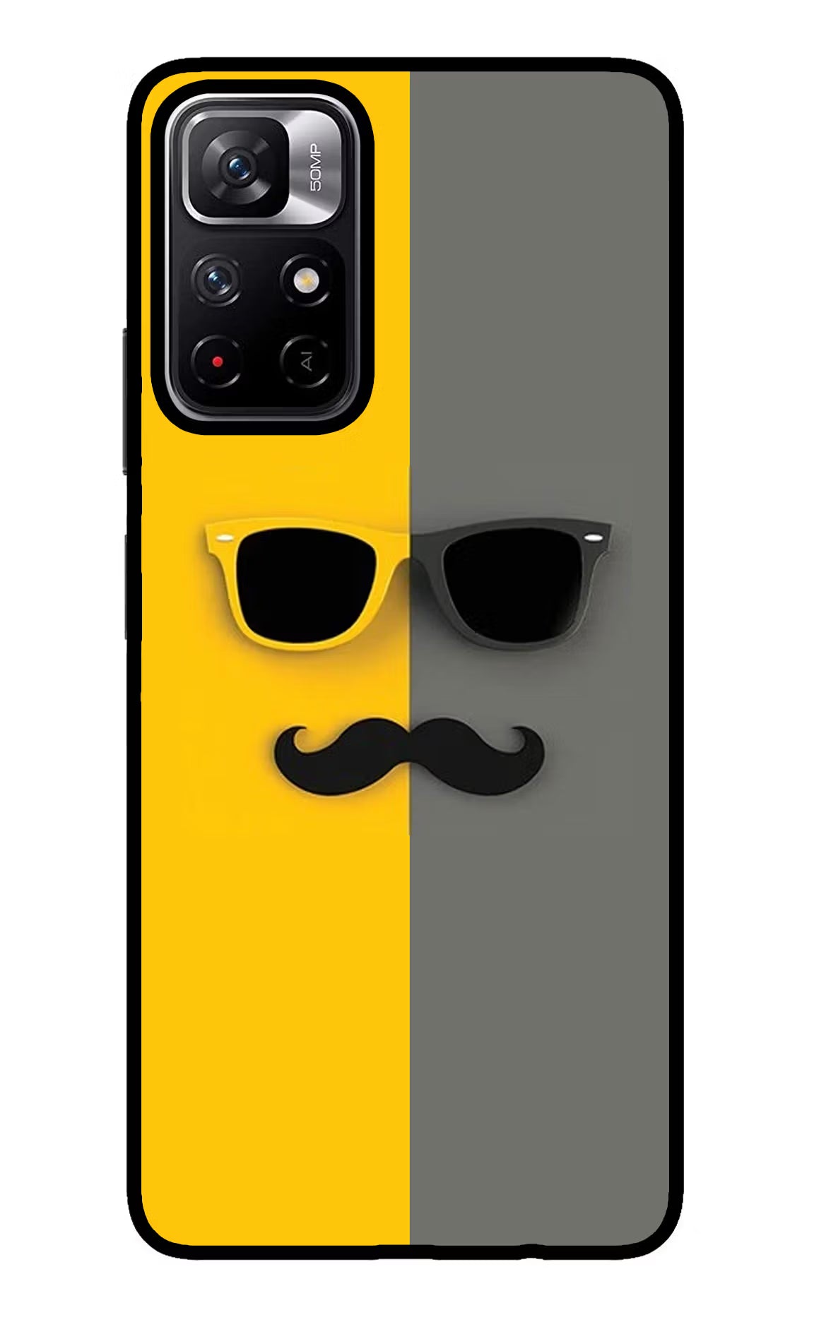 Sunglasses with Mustache Redmi Note 11T 5G Glass Case Back Cover by Casekaro