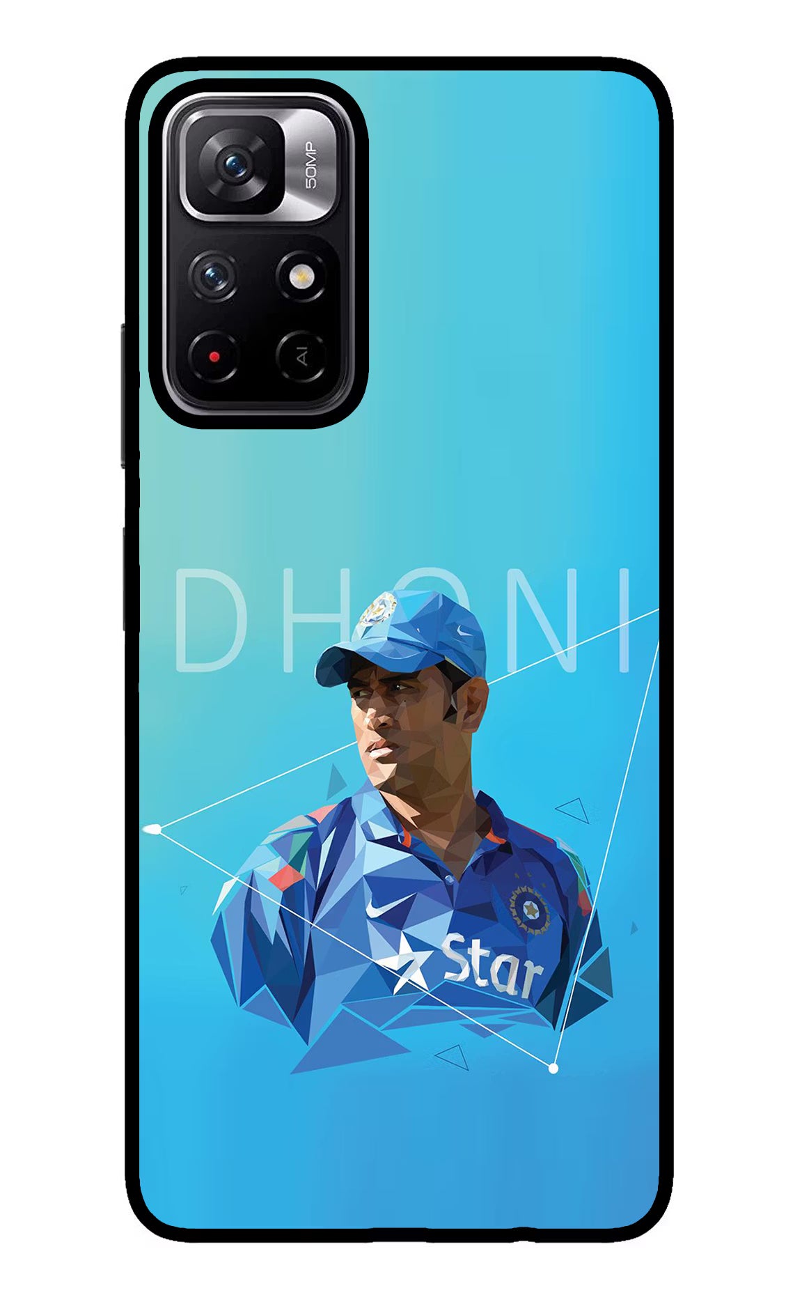 Dhoni Artwork Redmi Note 11T 5G Glass Case Back Cover by Casekaro