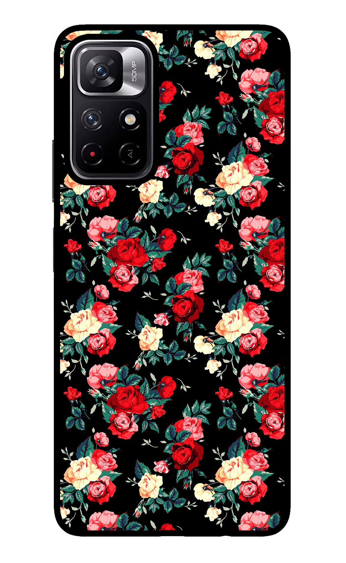 Rose Pattern Redmi Note 11T 5G Glass Case Back Cover by Casekaro