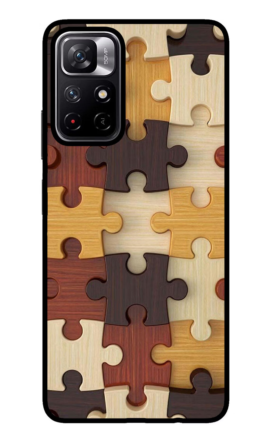Wooden Puzzle Redmi Note 11T 5G Back Cover, Glass case