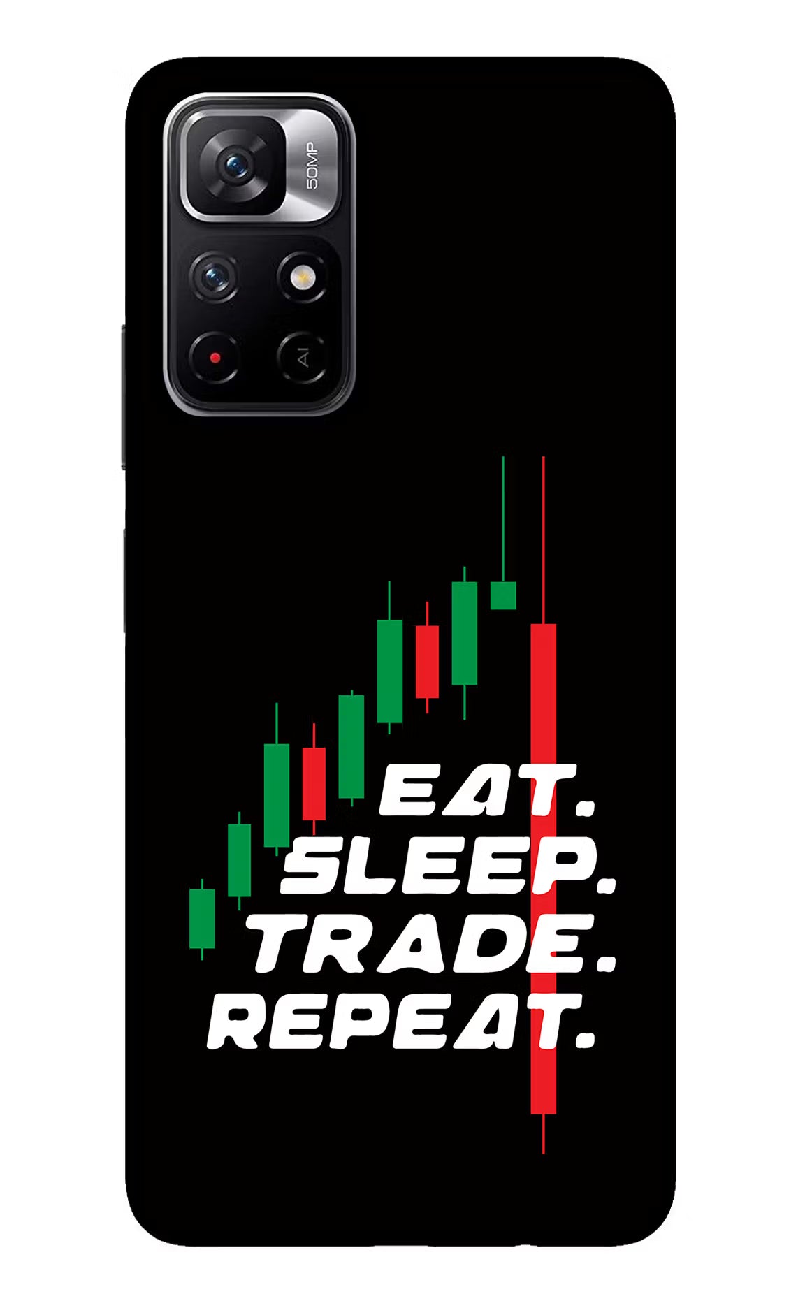 Eat Sleep Trade Repeat Redmi Note 11T 5G Glass Case Back Cover by Casekaro