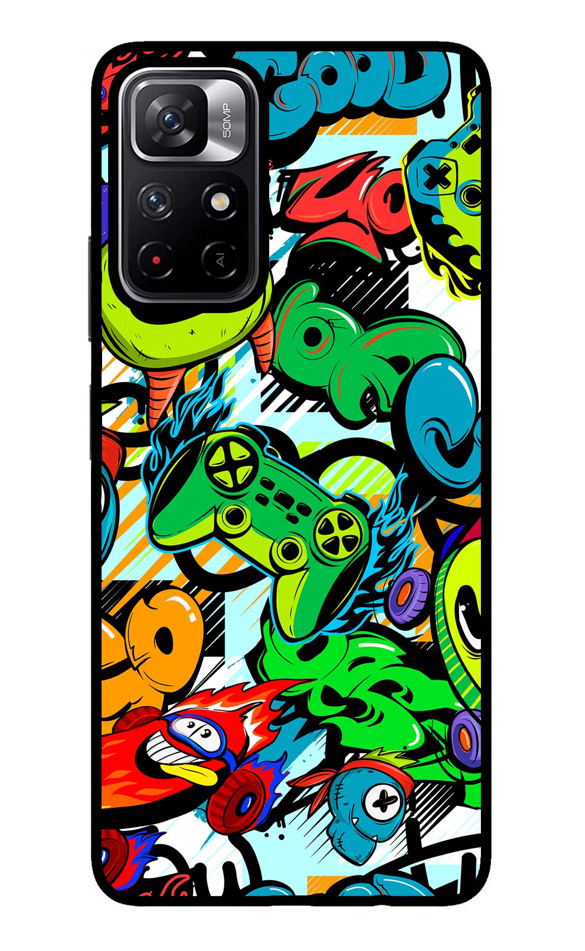 Game Doodle Redmi Note 11T 5G Glass Case Back Cover by Casekaro