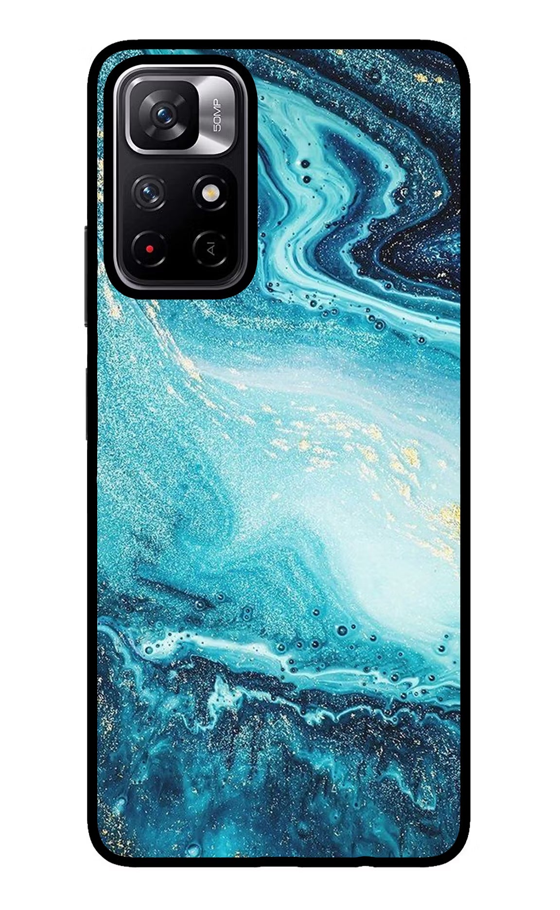 Blue Glitter Marble Redmi Note 11T 5G Glass Case Back Cover by Casekaro