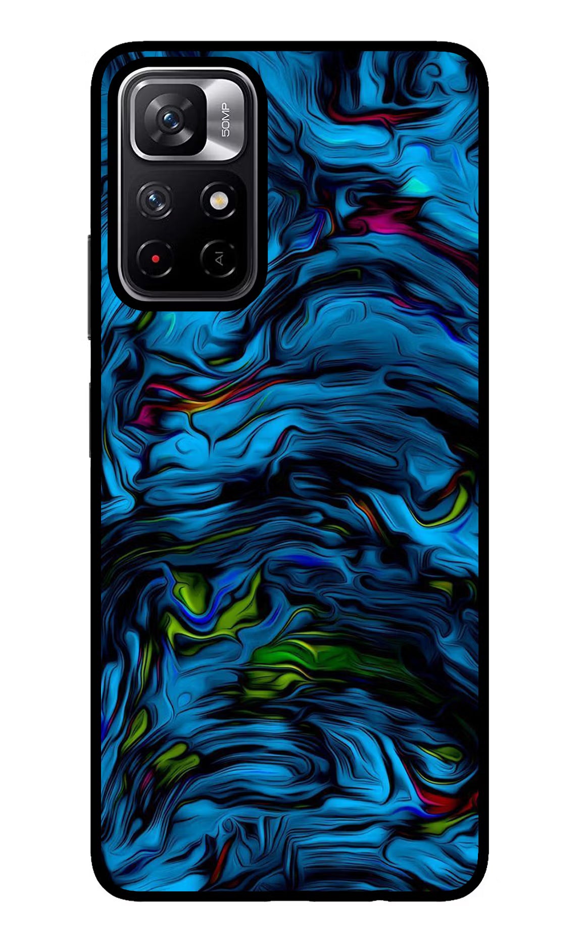 Dark Blue Abstract Redmi Note 11T 5G Glass Case Back Cover by Casekaro