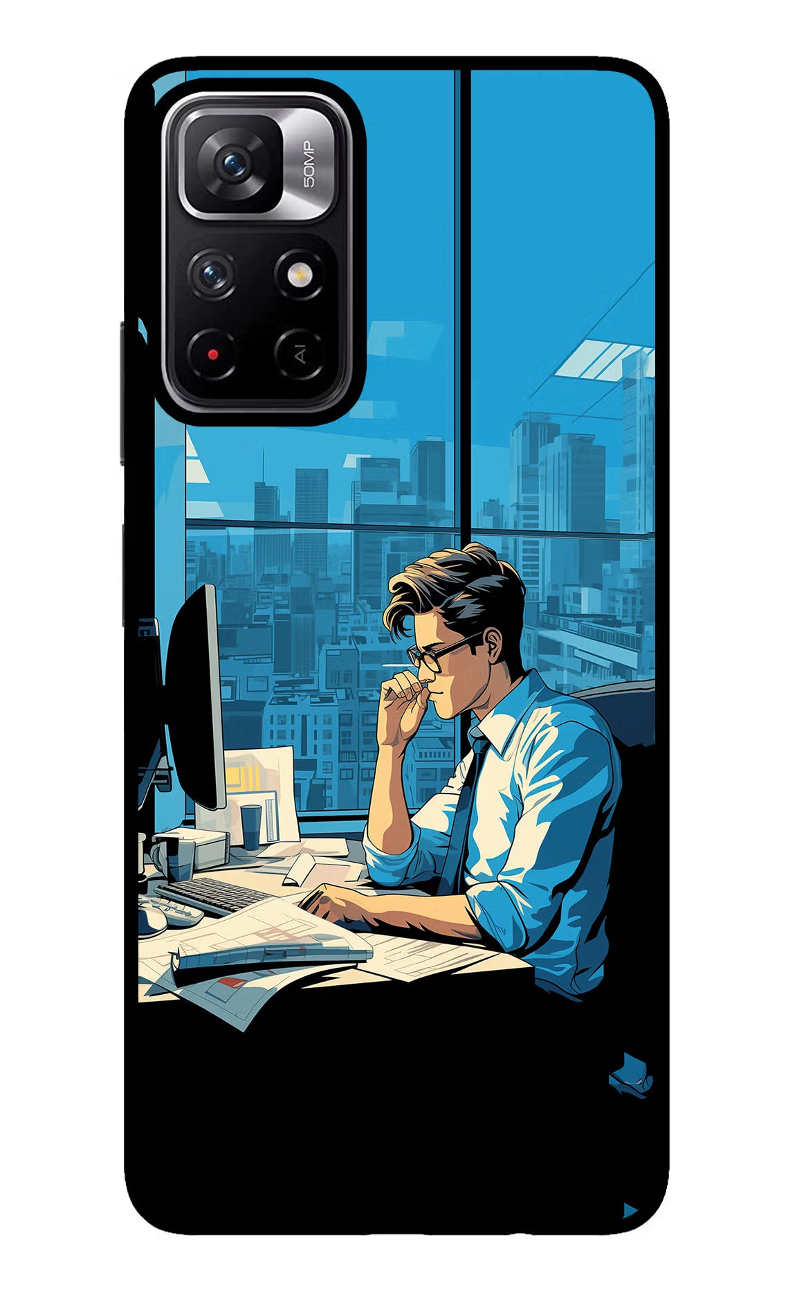 Focused Hustler (AI Generated) Redmi Note 11T 5G Glass Case