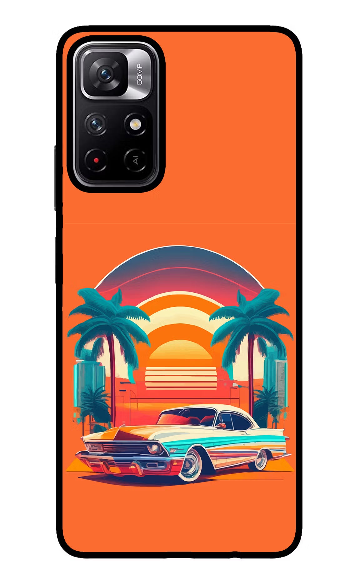 Palm Drive 80s Redmi Note 11T 5G Glass Case Back Cover by Casekaro